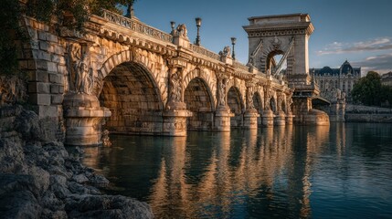 Obraz premium Stunning View of the Historic Sz?chenyi Chain Bridge over the Danube River in Budapest