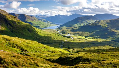 Mountain valley landscape with a serene lake