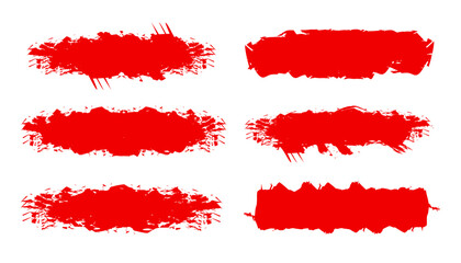 Red set paint, ink brush, brush strokes, box, grungy. Grungy brushes collection. Rectrangle shape brush strokes. Vector collection of artistic grungy red paint hand made creative brush stroke set.
