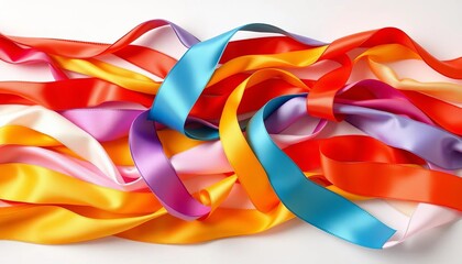 Assortment of colorful satin ribbons, various widths and textures,  DIY,  ribbons
