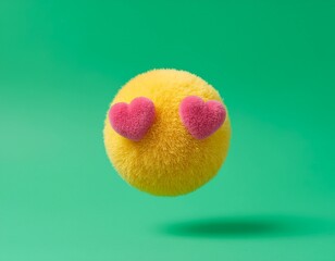 Smiley face emoji with heart eyes on green background