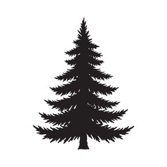 Obraz premium Black silhouette of a tall pine tree on a white background