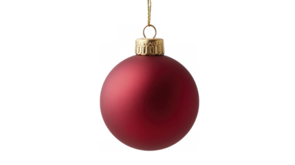 matte Christmas ornament hanging on a gold string on a transparent background, PNG image, PNG file
