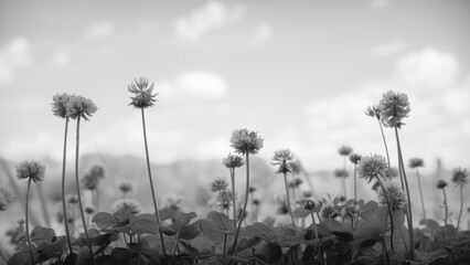 Colorful flowers stand tall in a lush meadow, reaching for the sky as they sway softly in the warm breeze. A serene atmosphere creates a peaceful scene.