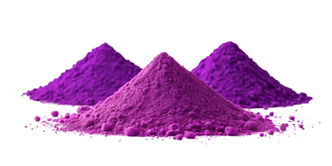 Vibrant Purple Powder Pigment Cone on Transparent Background
High-Resolution Purple Color Powder Mound with Scattered Particles