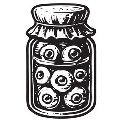 Occult Alchemy Eyeball Jar Potion Line Art Vector Icon