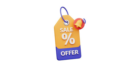 3d tag Price icon with bell notification for discount coupon online.white background