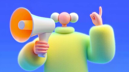 Abstract 3d illustration of person speaking with megaphone for communication and announcement concept