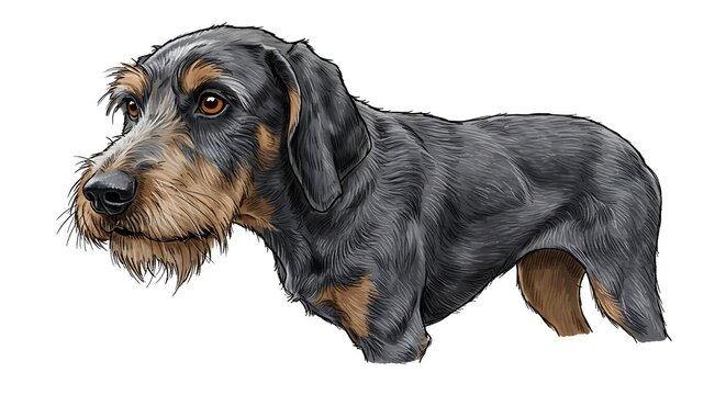 Illustration of a dachshund dog with brown and black fur isolated on white