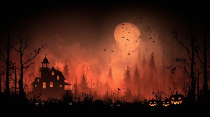 Dark Spooky Halloween backgrounds with haunted houses, pumpkins, and full moon night scenes