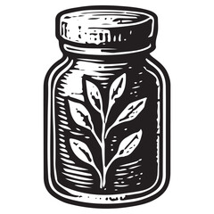 Occult Alchemy Herb Leaf Jar Potion Line Art Vector Icon