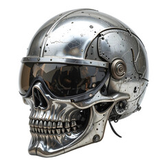 Cyberpunk Skull Helmet PNG Transparent Background Futuristic Metallic Armor with Visor Glasses and Mechanical Detailing