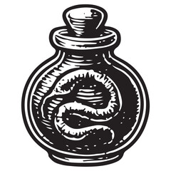 Occult Alchemy Snake Coiled Bottle Potion Line Art Vector Icon