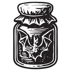 Occult Alchemy Bat Dragon Jar Potion Line Art Vector Icon