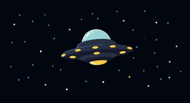 Illustration of a flying saucer in outer space with stars - Powered by Adobe