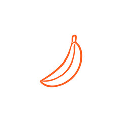 Outlined, orange banana against white backdrop