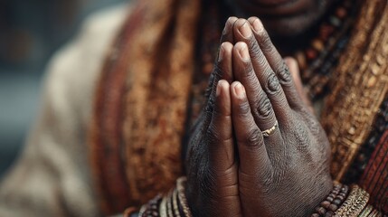 Fototapeta premium Serene meditation: Hands folded in a moment of inner reflection and peace