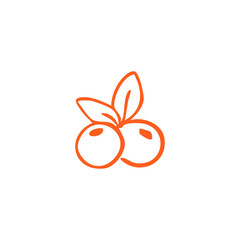 Outline drawing of two berries with leaves