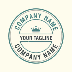 Distressed Circular Company Stamp Logo Design with Crown Icon and Tagline Space on Off-White Background, Flat Vector Elements, Vector Illustration, Simple Vector, Stylized Vector Drawing, Vector