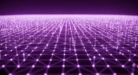Abstract Purple Network Connecting Dots and Lines, Representing Data and Technology