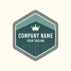 Elegant Hexagonal Company Logo Badge with Crown Icon and Tagline on Cream Background - Branding Template, Flat Vector Elements, Vector Illustration, Simple Vector, Stylized Vector Drawing, Vector