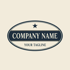 Partial view of an elegant -style company logo featuring 'COMPANY' text, a star icon, and 'YOUR TAGLINE' on a dark blue and cream background with gold accents., Flat Vector Elements, Vector