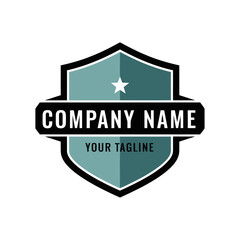 Modern Teal and Black Shield Company Logo Design with Star, Text, and Customizable Tagline on White Background, Flat Vector Elements, Vector Illustration, Simple Vector, Stylized Vector Drawing,