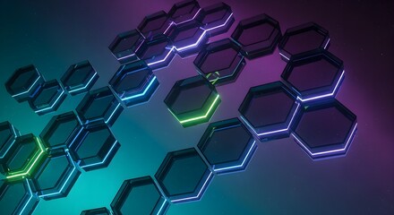 Abstract Hexagon Pattern with Neon Lights and Modern Color Scheme for Technology Backgrounds