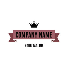 Modern Company Logo Template with Royal Crown Icon and Ribbon Banner for Business Branding and Identity, Flat Vector Elements, Vector Illustration, Simple Vector, Stylized Vector Drawing, Vector