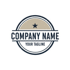 Distressed Company Logo Badge with Star Icon and Tagline on White Background, Flat Vector Elements, Vector Illustration, Simple Vector, Stylized Vector Drawing, Vector Template, Clean Vector Style,
