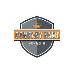 Modern geometric shield logo with crown and 'COMPANY YOUR TAGLINE' text on a white background, suitable for corporate branding and business identity., Flat Vector Elements, Vector Illustration,