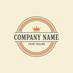 Obraz premium -Style Company Logo with Crown Icon, Arch Design, and Custom Tagline on a Light Beige Background, Flat Vector Elements, Vector Illustration, Simple Vector, Stylized Vector Drawing, Vector Template,