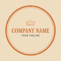 Rustic Company Logo Template with Distressed Crown Icon and Circular Frame on Cream Background, Flat Vector Elements, Vector Illustration, Simple Vector, Stylized Vector Drawing, Vector Template,