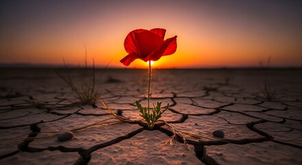 Resilient Poppy A Symbol of Hope Thriving in Arid Landscape During Sunset