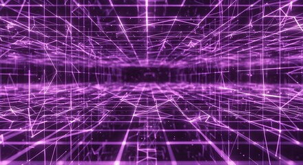 Abstract perspective grid with glowing neon lines, a digital representation of interconnected data and futuristic cyberspace