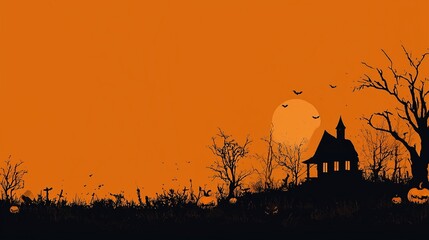 Dark Halloween backgrounds with haunted houses full moon and spooky trees silhouettes