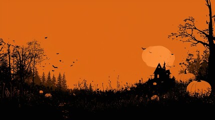 Dark Halloween backgrounds with haunted houses full moon and spooky trees silhouettes