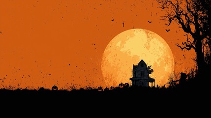 Dark Halloween backgrounds with haunted houses full moon and spooky trees silhouettes