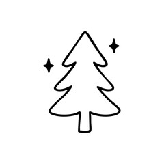 Simple black outline of pine tree with two stars