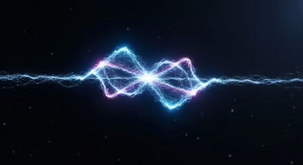 Abstract glowing energy wave with blue and pink hues in dark space