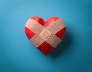 healing heart with bandages blue background creative concept minimalist style symbolism of care and recovery