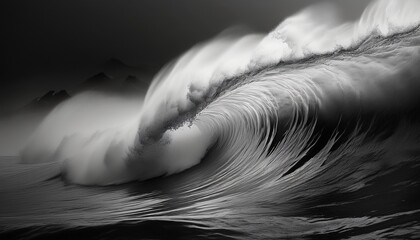 monochrome wave cresting in the mist