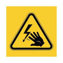 High Voltage Danger Warning Triangle with Hand and Bolt Icon.