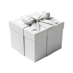 White Gift Box with Ribbon and Bow on a Transparent Background.
