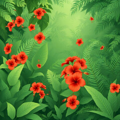 Vibrant Red Blossoms In Green Light