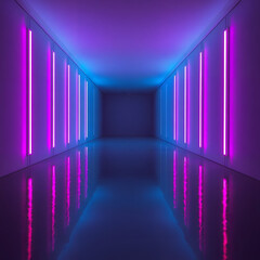 Bright neon lines down empty hall