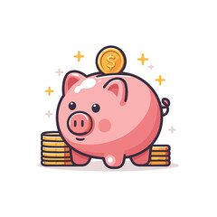 Cute piggy bank with coins, symbolizing savings and finance (1)