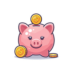 Cute piggy bank with coins, symbolizing savings and finance (3)
