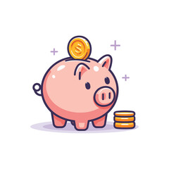 Cute piggy bank with coins, symbolizing savings growth