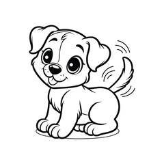 Cute puppy sitting happily with wagging tail indoors